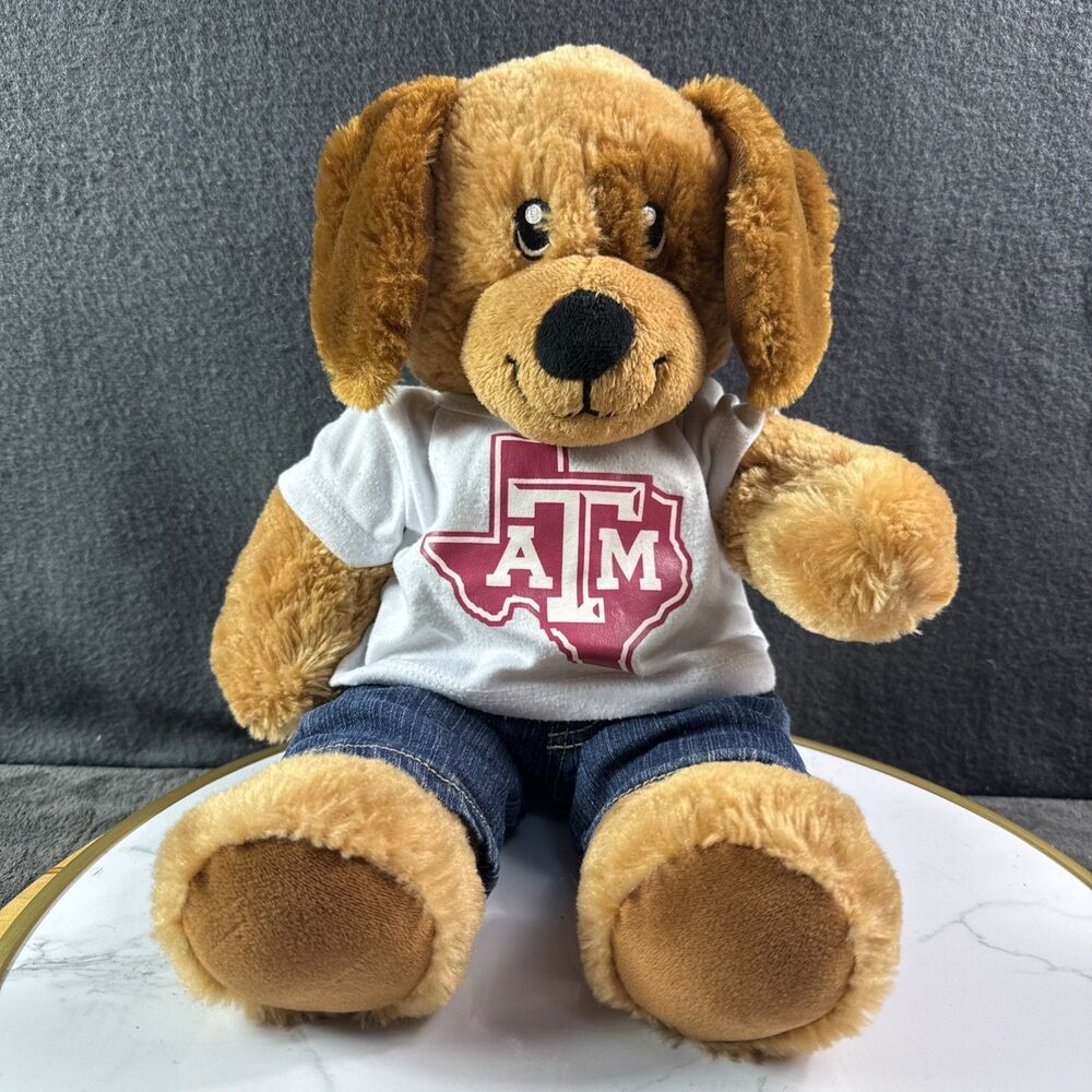 Build-A-Bear Brown Puppy Dog Dark Brown Spot Around Left Eye Plush TX A&M Clothe